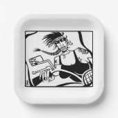 Biker Chick zwart vierkant papier borden Papieren Bordje (Voorkant)