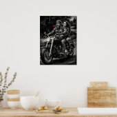 Biker Couple Motorcycle Night Ride Romance  Poster (Keuken)