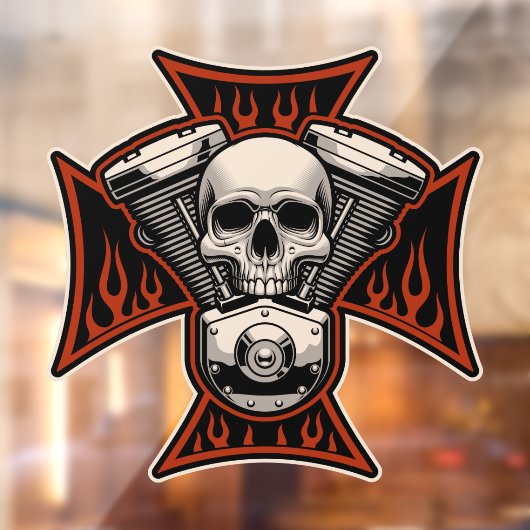Biker Cross Schedel Motor Vlammen Motorfietswinkel Raamsticker (Vel 2)