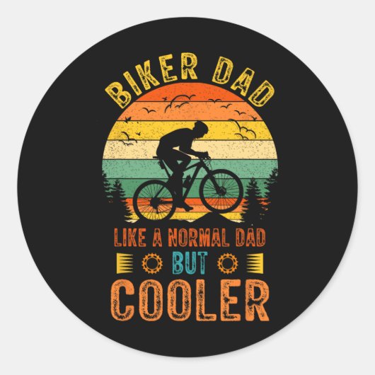 Biker Dad Fiets Vaderdag Design voor Ronde Sticker (Voorkant)