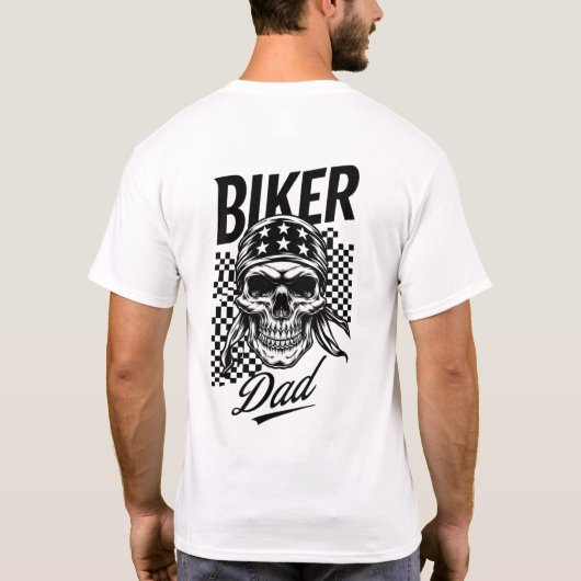 Biker Dad | Skull & Checkered Flag motorfiets T-shirt (Achterkant)