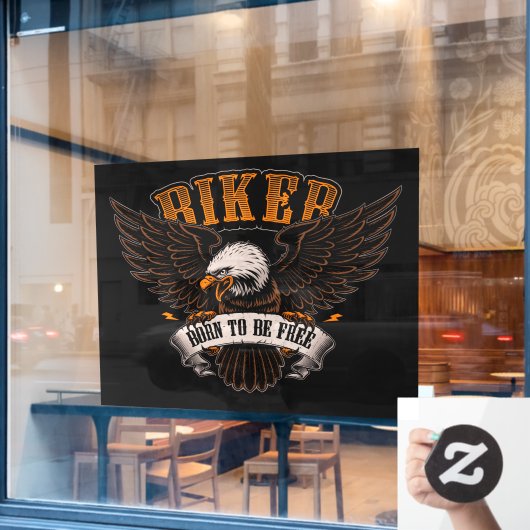 Biker Eagle Geboren als gratis motorfietswinkel Raamsticker (Cafe Raam)