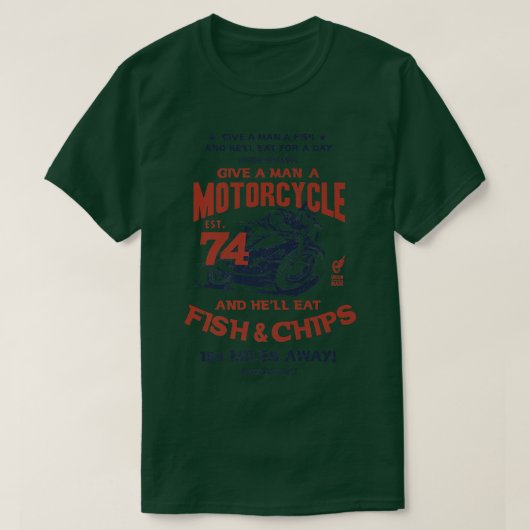 Biker Fish & Chips, 154 mijl verderop T-shirt (Design voorkant)
