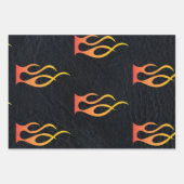 Biker Flame op Faux Black Leather Motorcycle Inpakpapier Vel (Voorkant 3)