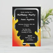 Biker Flames Silver Lijst Birthday Invitation Kaart (Staand voorkant)