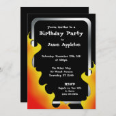 Biker Flames Silver Lijst Birthday Invitation Kaart (Voorkant / Achterkant)