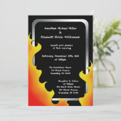 Biker Flames Zilver Lijst Bruiloft ~ Uitnodigingen (Staand voorkant)