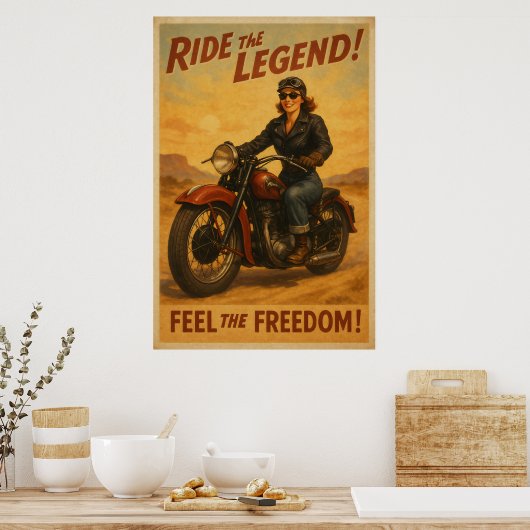 Biker Freedom Art - Retro Ride liefhebbers Poster (Keuken)