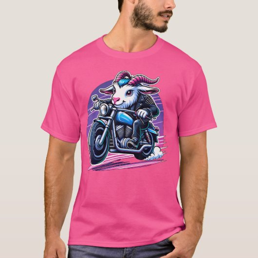 Biker Goat Riding Motorbike T-shirt (Voorkant)