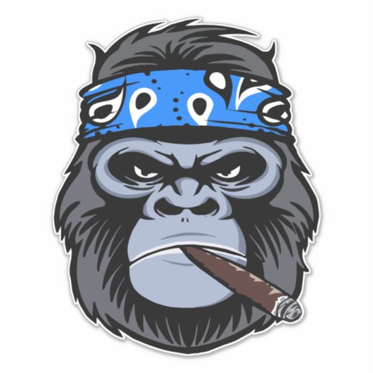 Biker gorilla aap roken sigaar dierlijke kunst sticker (Voorkant)