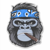 Biker gorilla aap roken sigaar dierlijke kunst sticker (Voorkant)