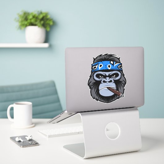 Biker gorilla aap roken sigaar dierlijke kunst sticker (Laptop op bureau)