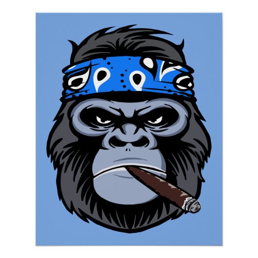 Biker gorilla roken sigaar dierlijke kunst perfect poster (Voorkant)
