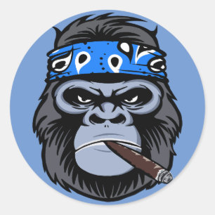 Biker gorilla roken sigaar dierlijke kunst ronde sticker