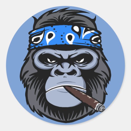 Biker gorilla roken sigaar dierlijke kunst ronde sticker (Voorkant)