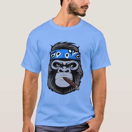 Biker gorilla roken sigaar dierlijke kunst t-shirt (Voorkant)