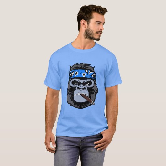 Biker gorilla roken sigaar dierlijke kunst t-shirt (Voorkant volledig)