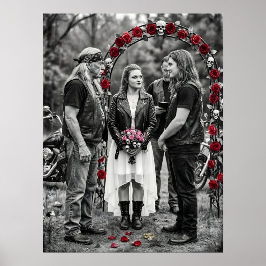 Biker Gothic Wedding Skull Rose Arch Selective  Poster (Voorkant)