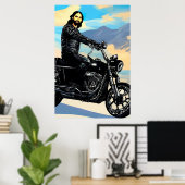 Biker Jezus Christus over Abstracte kunst op de mo Poster (Thuiskantoor)