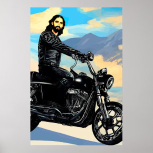 Biker Jezus Christus over Abstracte kunst op de mo Poster