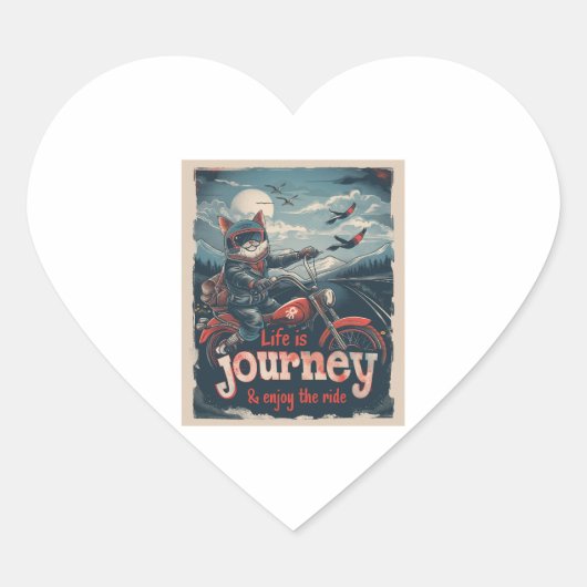 Biker Kat Avontuur Hart Sticker (Voorkant)