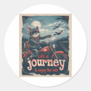 Biker Kat Avontuur Ronde Sticker