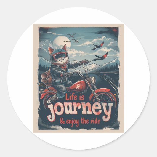 Biker Kat Avontuur Ronde Sticker (Voorkant)