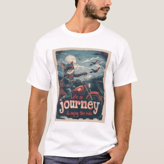 Biker Kat Avontuur T-shirt (Voorkant)