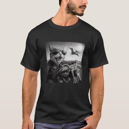 Biker Kat Dino Chase Grappige Motorbril T-shirt (Voorkant)