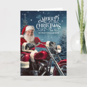 Biker Kerstman met Winter Pines Feestdagen Kaart (Voorkant)