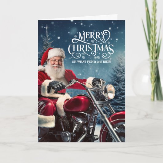 Biker Kerstman met Winter Pines Feestdagen Kaart (Voorkant)