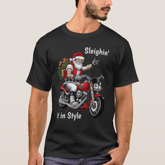 Biker Kerstman T-shirt (Voorkant)