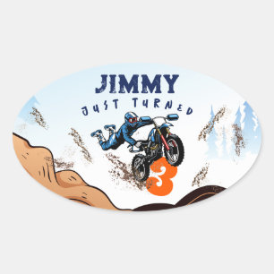 Biker Kind Dirt Stunt Bike Birthday-kaart Ovale Sticker
