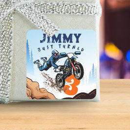 Biker Kind Dirt Stunt Bike Birthday-kaart Vierkante Sticker