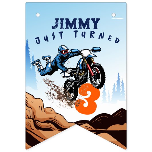 Biker Kind Dirt Stunt Bike Birthday Vlaggetjes (Eerste vlag)