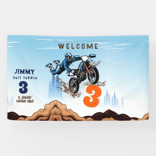 Biker Kind Dirt Stunt Bike Verjaardagsfeest Spandoek (Horizontaal)