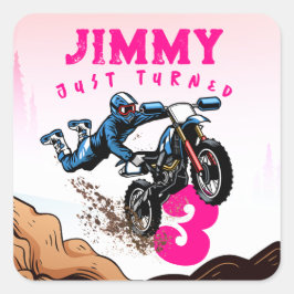 Biker Kind Dirt Stunt Bike Verjaardagsfeestje Kaar Vierkante Sticker