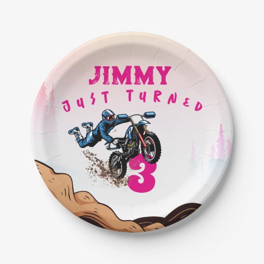 Biker Kind Dirt Stunt Bike Verjaardagspapier Borde Papieren Bordje (Voorkant)