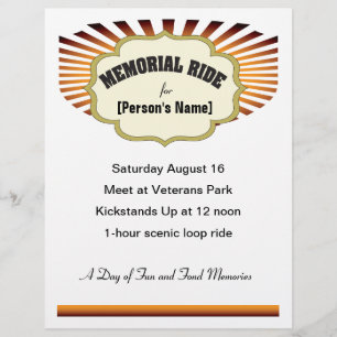 Biker Memorial Ride sunburst nodigt flyer uit
