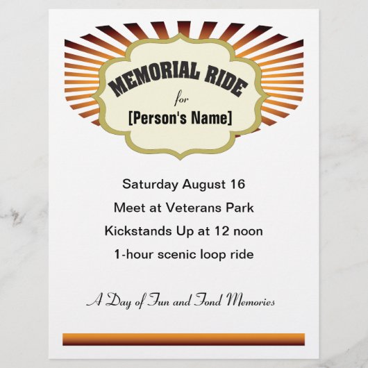 Biker Memorial Ride sunburst nodigt flyer uit (Voorkant)