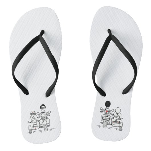 Biker Motorbike + Sidecar Wedding Teenslippers (Voetbed)