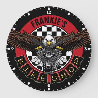 Biker Motorcycle Bike Shop Garage Gepersonaliseerd Grote Klok