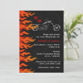 Biker Motorcycle Black Leather Flames Invitation Kaart (Staand voorkant)