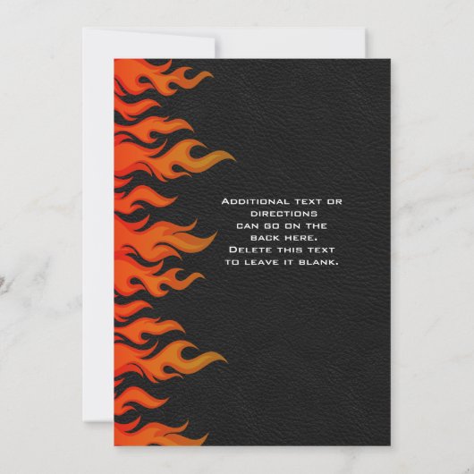 Biker Motorcycle Black Leather Flames Invitation Kaart (Achterkant)