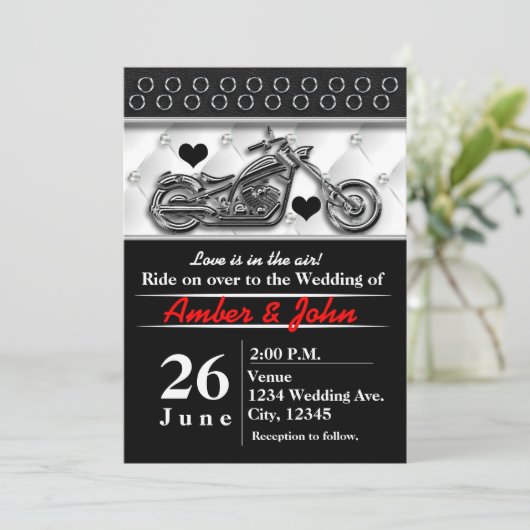 Biker Motorcycle Wedding Event Invitations Kaart (Staand voorkant)