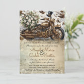 Biker Motorcycle Wedding Gold White Kaart (Staand voorkant)