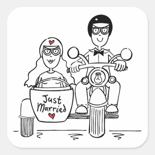 Biker-motorfiets en Sidecar Wedding-stickers Vierkante Sticker (Voorkant)