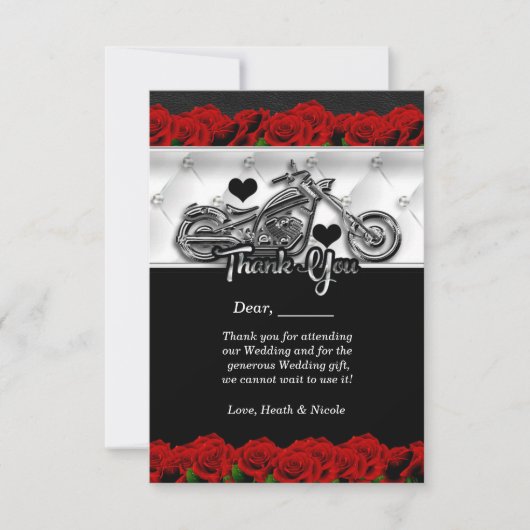 Biker Motorfiets & Rode Rozen Bedankkaart (Voorkant)