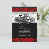Biker Motorfiets & Rode Rozen Bedankkaart (Staand voorkant)
