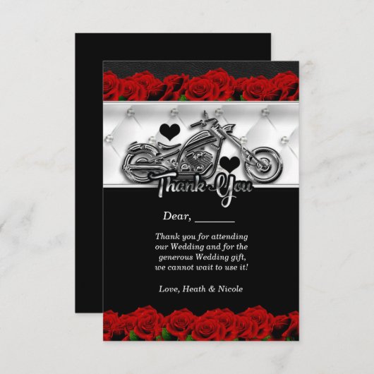 Biker Motorfiets & Rode Rozen Dankkaart Bedankkaart (Voorkant / Achterkant)